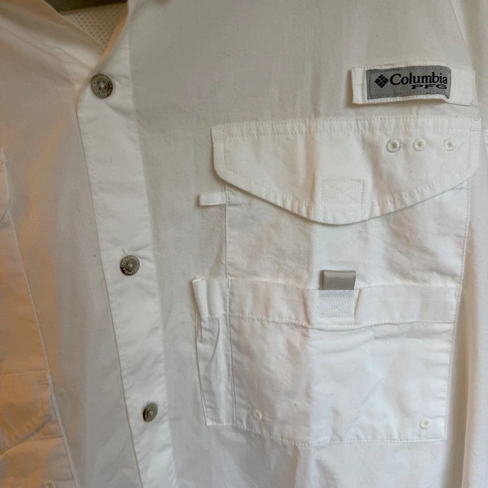 Columbia PFG Bonehead Fishing Shirt Mens Large White Short Sleeve Vented